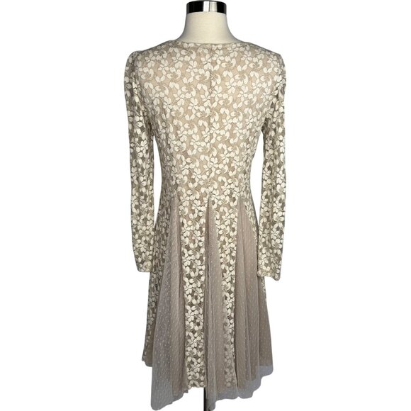AReve Beige Floral Lace Tulle Dress Edwardian Cottagecore Bohemian Whimsy Sz M - Picture 6 of 9